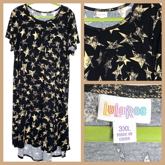 LuLaRoe Dresses & Skirts - LuLaRoe Carly High Low Dress 3XL Gold Stars on Blk